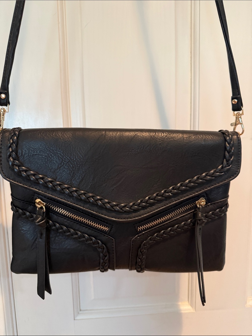 Black Braided Accent Shoulder Bag